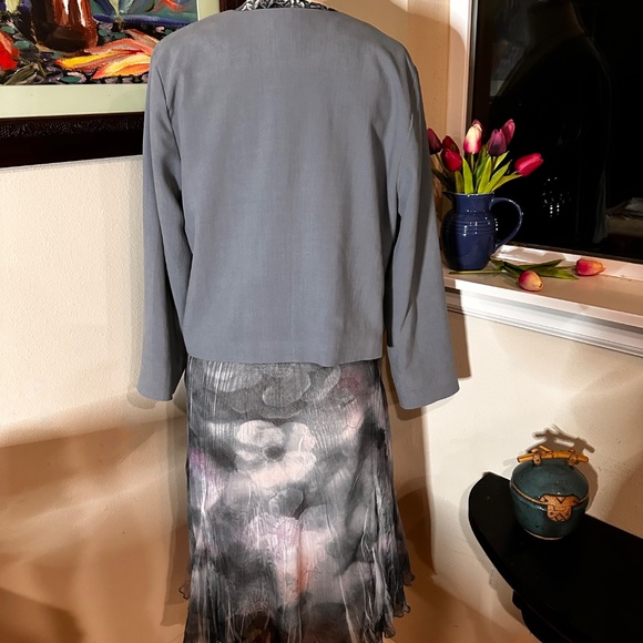 Komarov Dress & Eileen Fischer Silk Jacket Set - 50 Shades of Gray/ Blue/ Pink - Picture 9 of 14